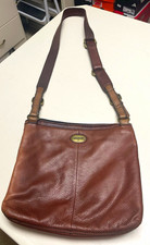 Vintage FOSSIL Brown Pebbled Crossbody Bag, Zip Closure, Adjustable Strap