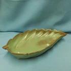 Vintage Green & Tan Frankoma Pottery #226 Leaf Dish
