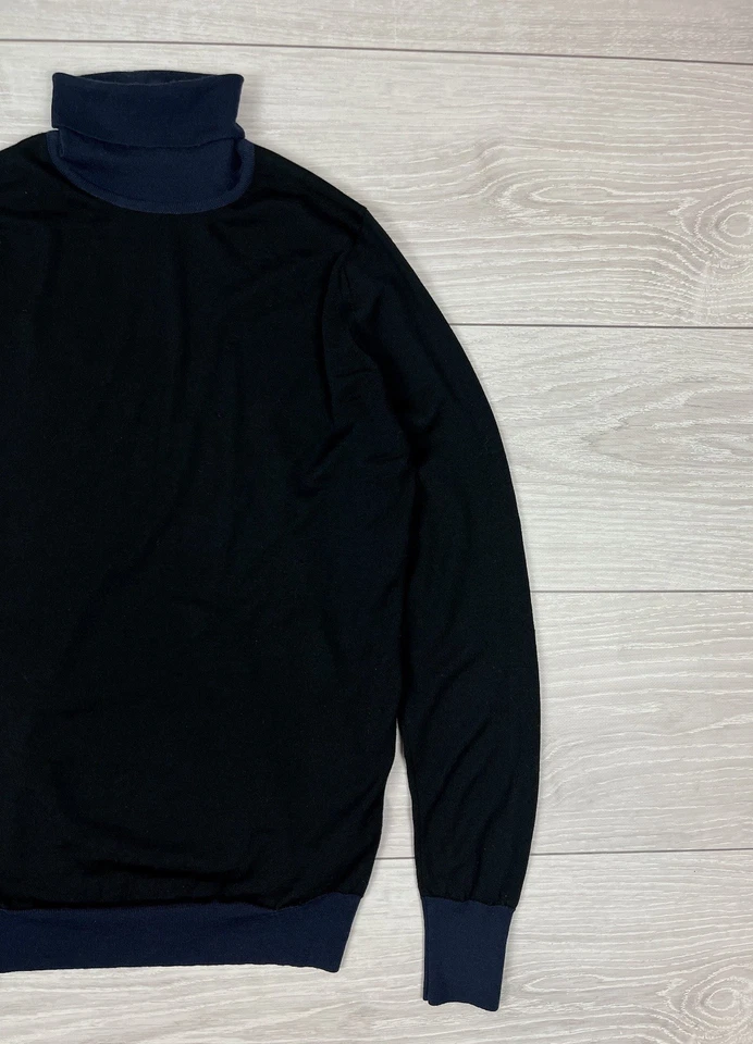 Suéter John Smedley Inglaterra 100% Lana Merino Cuello Tortuga Negro Talla S Para Hombres Foto 2 de 4