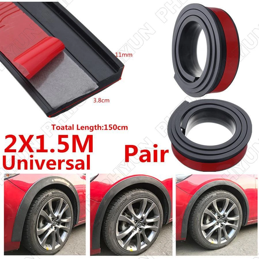 2X Black 3.8cm/1.5M Vehicle Exterior Fender Flare Extension Wheel Eyebrow Rubber Foto 2 de 4