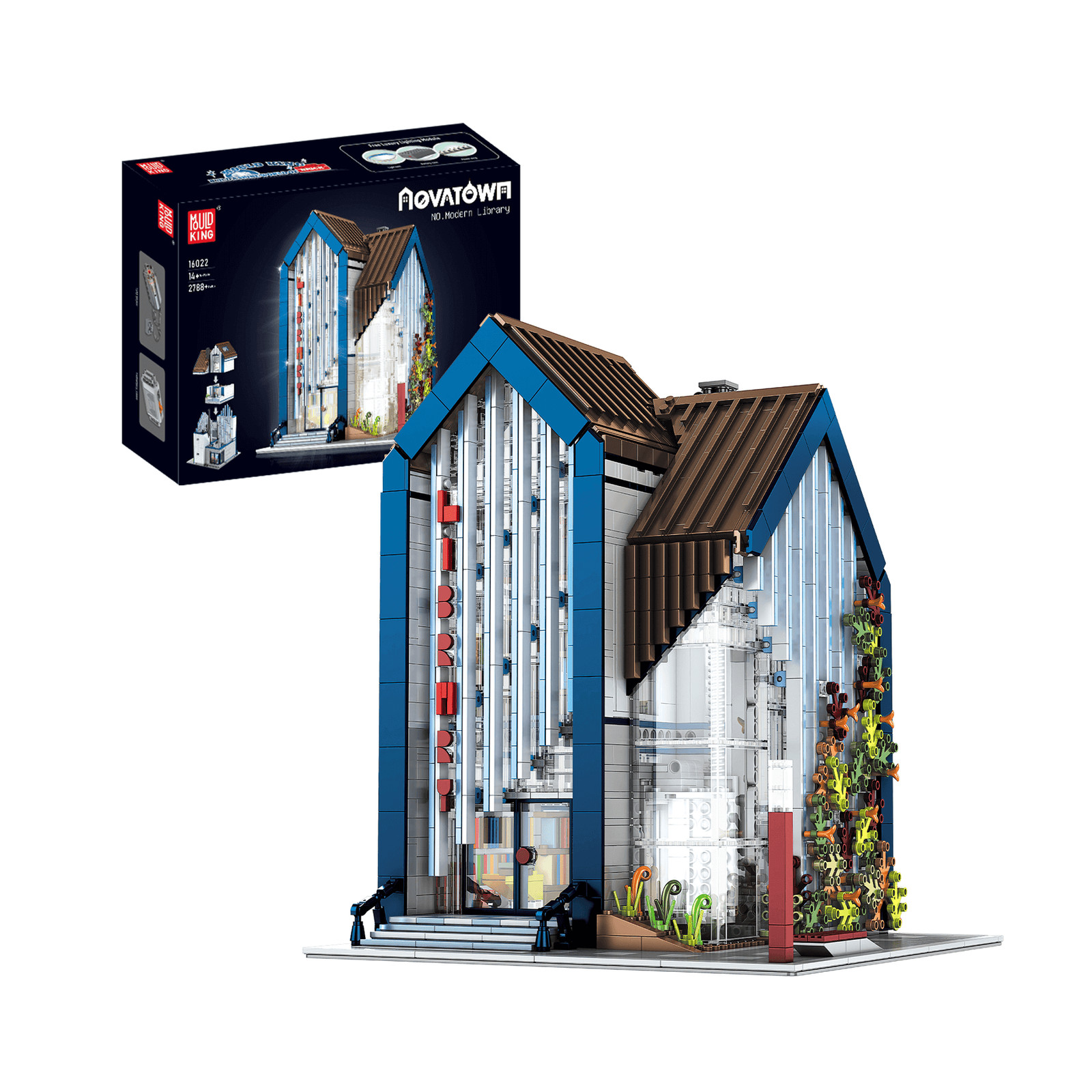 Mould King 16022 Modern Library House Building Brick Model 2788pcs Lighting