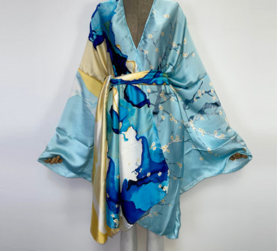 Blue Beach Cover-Up Kimono Cardigan Printed Beach Dress Summer Sarong Cardigan