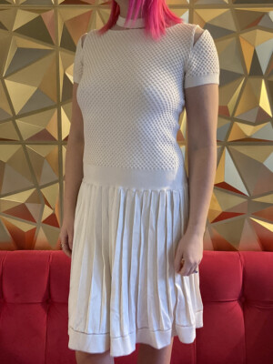 panel fit flare mesh dress Embroidery Mesh Panel Lantern Sleeve Buckle Belted Flare Hem Short Dress