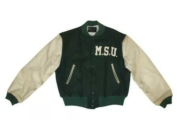 VTG 60's AUTHENTIC RARE Michigan State Spartans Varsity Leather Wool Jacket  MSU