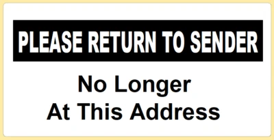 50x Return to Sender Labels Not Known At Address Self Adhesive Stickers Envelope