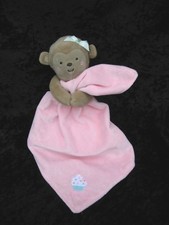 Carters Pink Brown Monkey Sweet Cupcake Velour Lovey Security Blanket Rattle