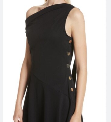 derek lam 10 crosby one shoulder dress Women's Derek Lam 10 Crosby Solid Black One Shoulder Midi Dress 4 Button  Side