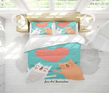 3D Cat Heart Cartoon Green Quilt Cover Set Duvet Cover Bedding Pillowcases