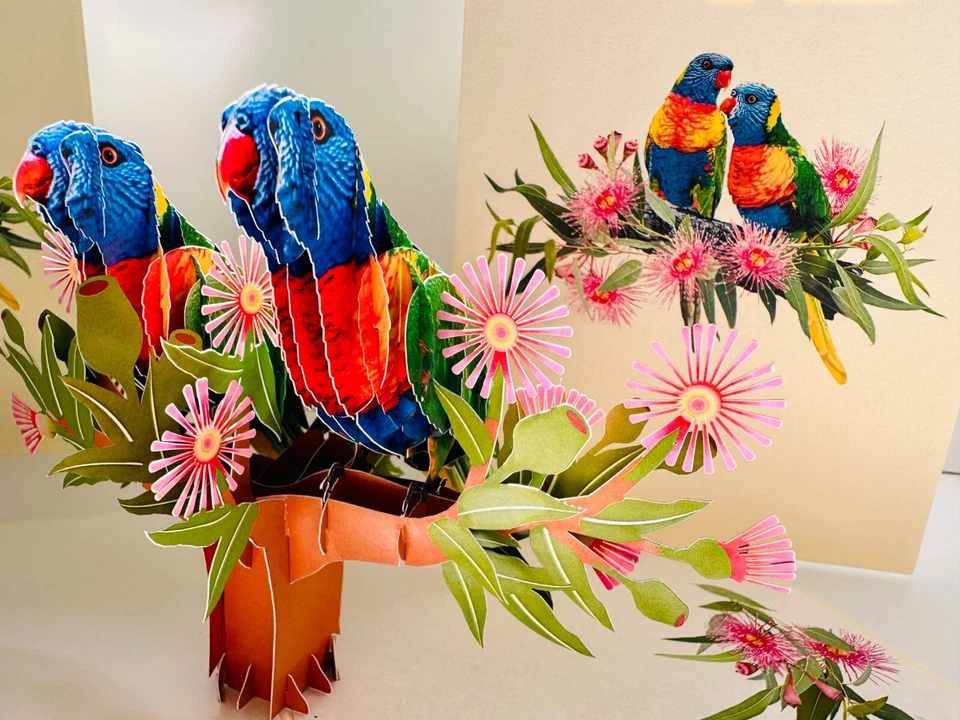 Origami Pop Cards Rainbow Lorikeet Parrot Bird Happy Father's Day 3D Pop Up Card - Image 2 of 4