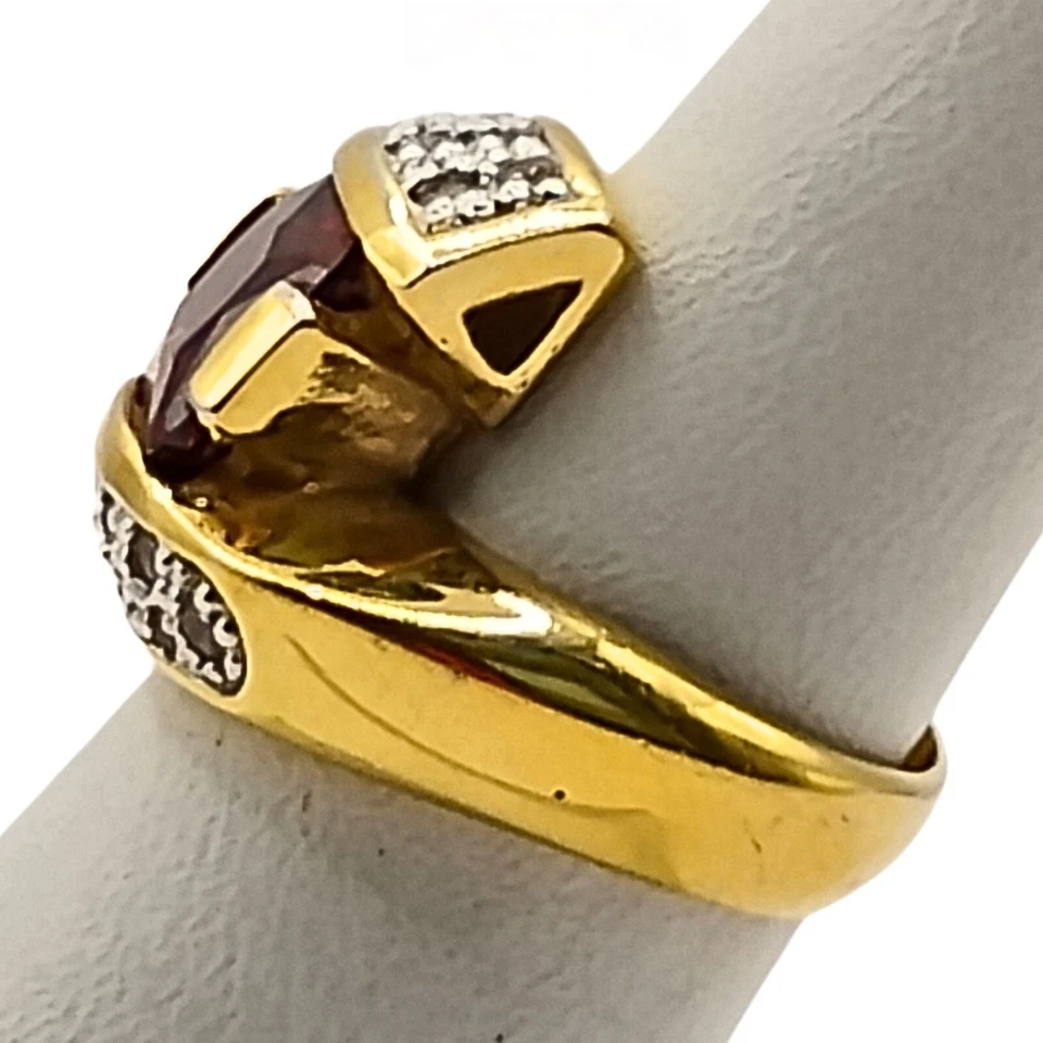 Anillo Vintage Tono Dorado Simulado Rubí Circón Cúbico Mujer 6 Audaz Declaración Glamour Foto 2 de 4