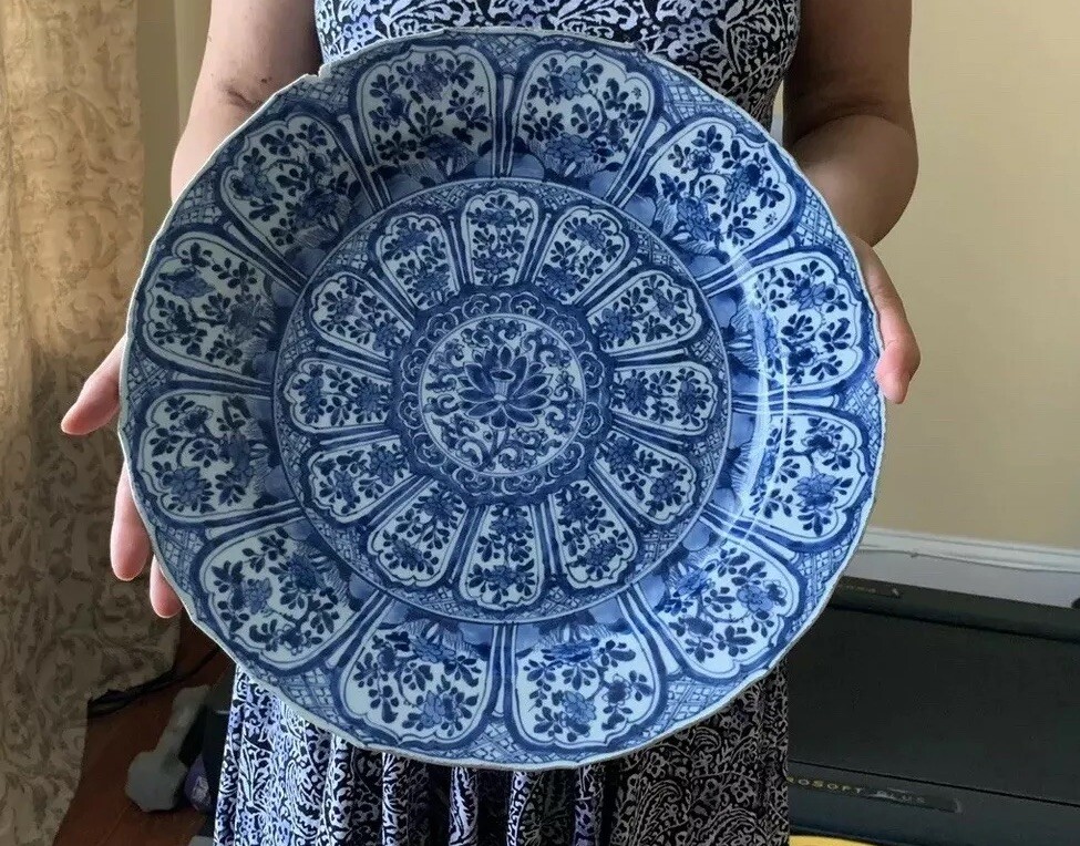 Huge Chinese Blue And White Charger Qing Dynasty Kangxi 清康熙青花