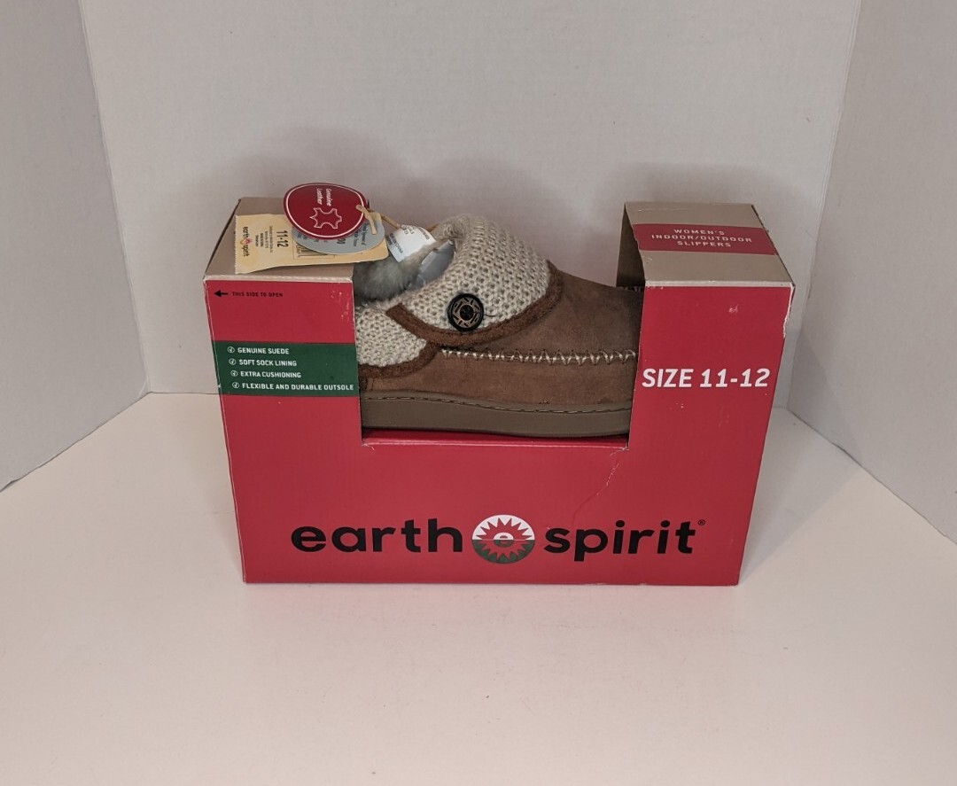 Earth Spirit Indoor/Outdoor Womens Tan Suede Lined Moccasin Slippers - Sz  11-12 193668038468 | eBay