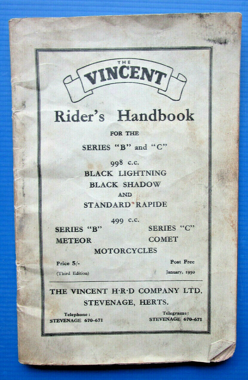 N° 9666 / Motorcycles VINCENT serie B and C 998 cc et 499 cc / rider's handbook Goedkoop koopje