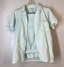 Vtg Carole Women M Medium cotton blue pajamas short sleeve pants set Sleep