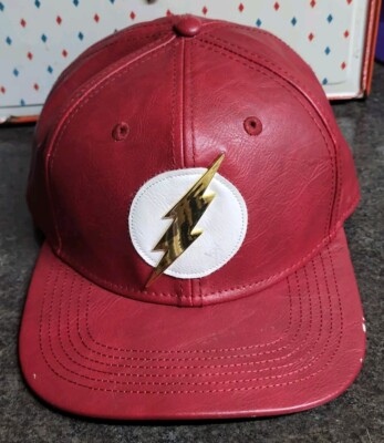 DC Comics The Flash Thunderbolt Metal Logo Leather Snapback Hat Cap NICE HAT