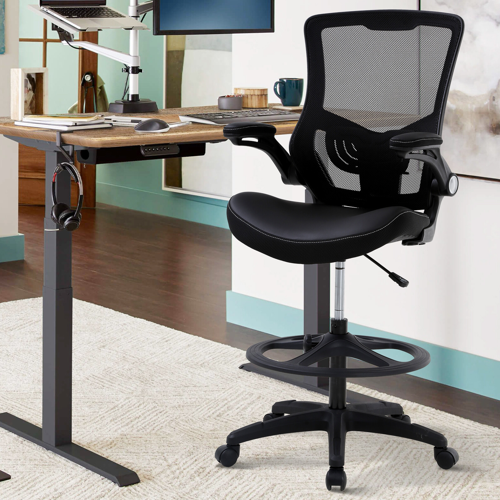 Mid-Back Drafting Chair for Standing Desks - Tall Office Stool-image