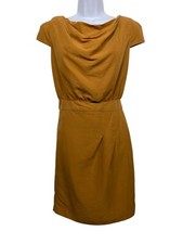 Asos Women's size 2 Mustard Pencil Dress Cowl Neck Tie Back Short Sleeve Lined