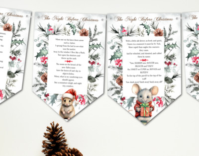 Twas die Nacht vor Weihnachten Jagd & Band süße Mäuse und vollständiges Gedicht