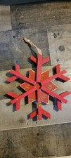 Red Wooden Snowflake decor ornament xmas holiday tree