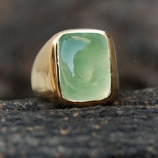 Genuine Green Prehnite Gemstone 925 Sterling Silver Yellow Gold Fill Unisex Ring