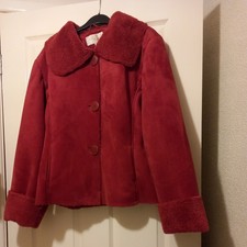 Ewm Size 16 , Ladies Beautiful Suede Jacket Red Fleece Lining Length 25"