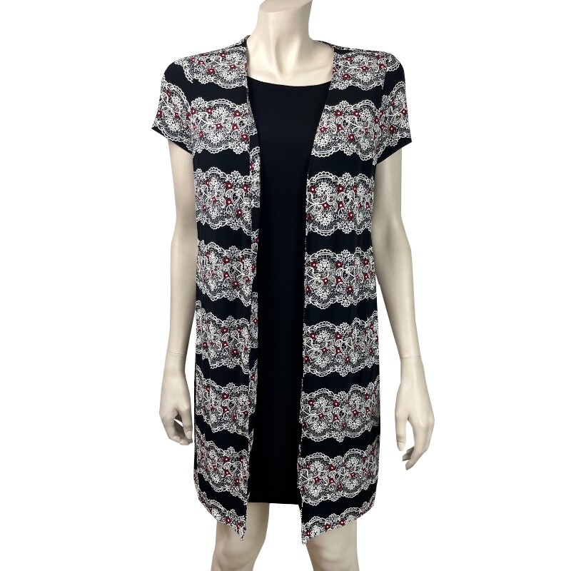 Womens Perceptions NY Small Black Red Twofer Dress Lace Look Outer