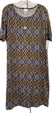 NWT LuLaRoe 2XL Black Gold Royal Blue Green Geometric Striped Julia Sheath Dress