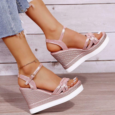 Sommer Damen Schuhe High Heels Knöchelriemen Plateau Keilabsatz Sandalen  Pumps