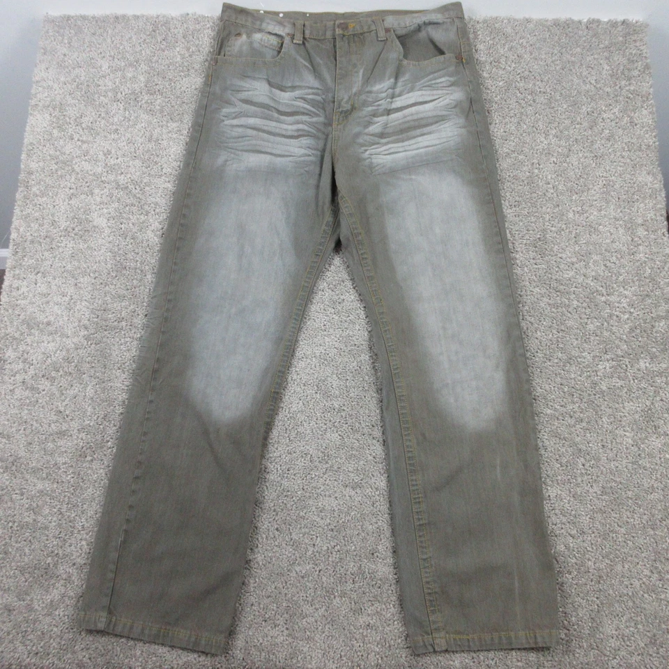 Pantalones de mezclilla vintage Brooklyn Xpress para hombre 38x34 verde desteñido Y2K solapa bolsillo patinador rap Foto 2 de 4