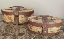 Set Of 2 Kirklands Decorative Table Nesting Box Vintage Luggage