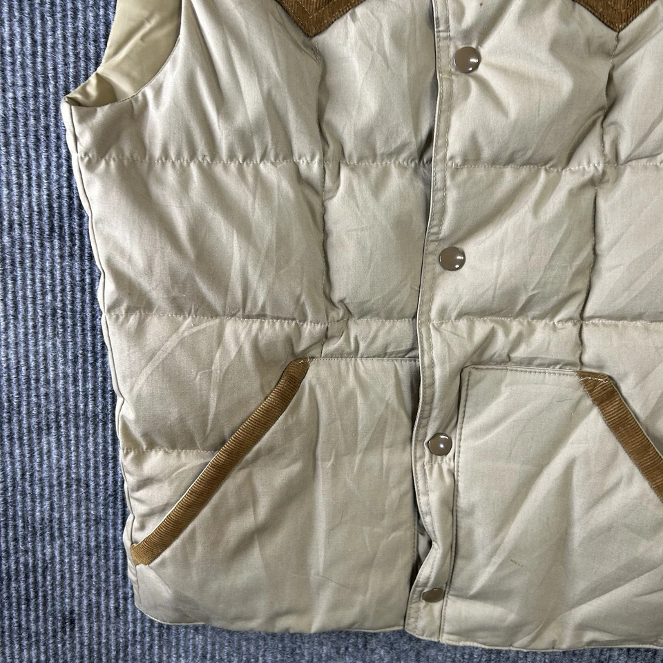 Chaleco acolchado vintage para hombre pequeño plumón de ganso occidental marrón tostado hecho en EE. UU. Foto 4 de 4