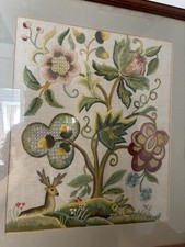 Vintage Jacobean Crewel Work Tree of Life Framed Picture 58x65 Cm
