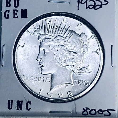 1922 S BU GEM PEACE SILVER DOLLAR UNC MS+ GENUINE U.S. MINT RARE COIN 8005
