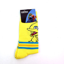 Sesame Street Big Bird Mens Size 8-12 Yellow Novelty Graphic Crew Socks 1 Pair