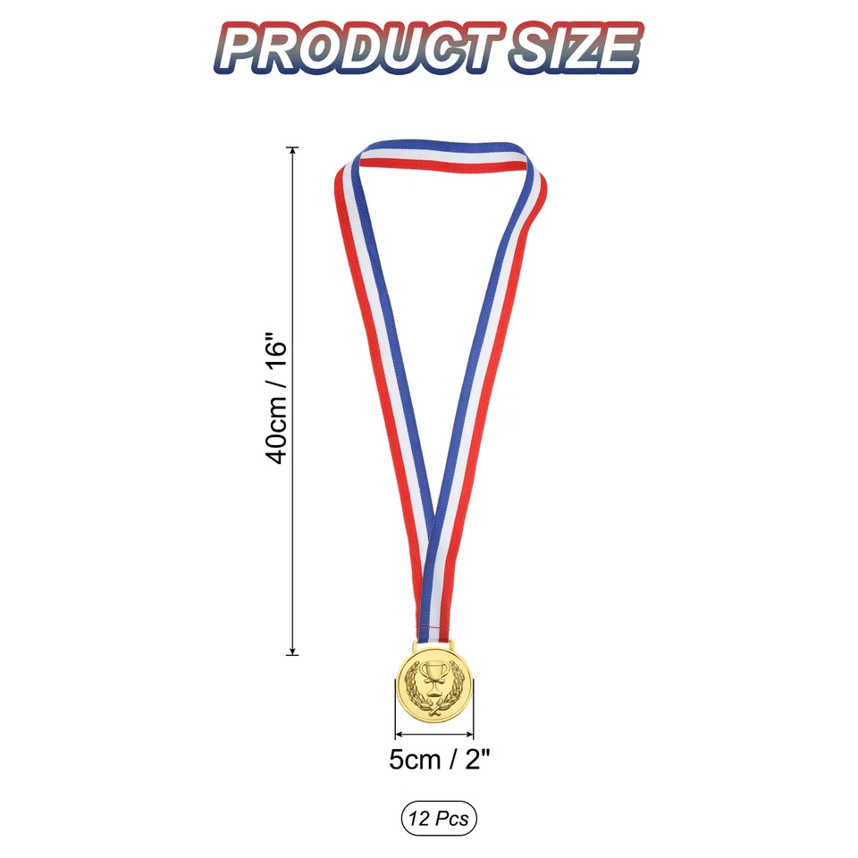 12 Pcs 2" Gold Award Metals, Winner Medals with Neck Ribbon Foto 2 de 4