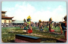 Near Gusin Mongolia Tsam Dance Tibetan Buddhism Antique Postcard