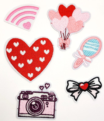 PINK PATCH SET HEART BALLOONS MIRROR CAMERA BOWE RAINBOW 6 Pieces  #377