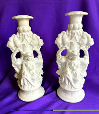 Pair White Ceramic Candlestick Candle Holders Decorative 3D Effect Glossy