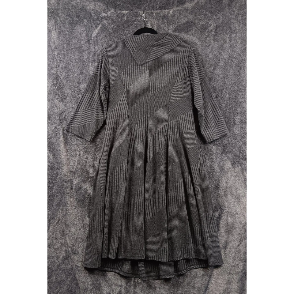 Signature by Robbie Bee Womens 1X Gray Knit Dress Cowl Neck Button Front Pockets - Image 2 of 4