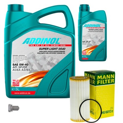 MANN Inspektionspaket 6L ADDINOL 0540 SUPER LIGHT 5W-40 für VW Golf VII 5G1