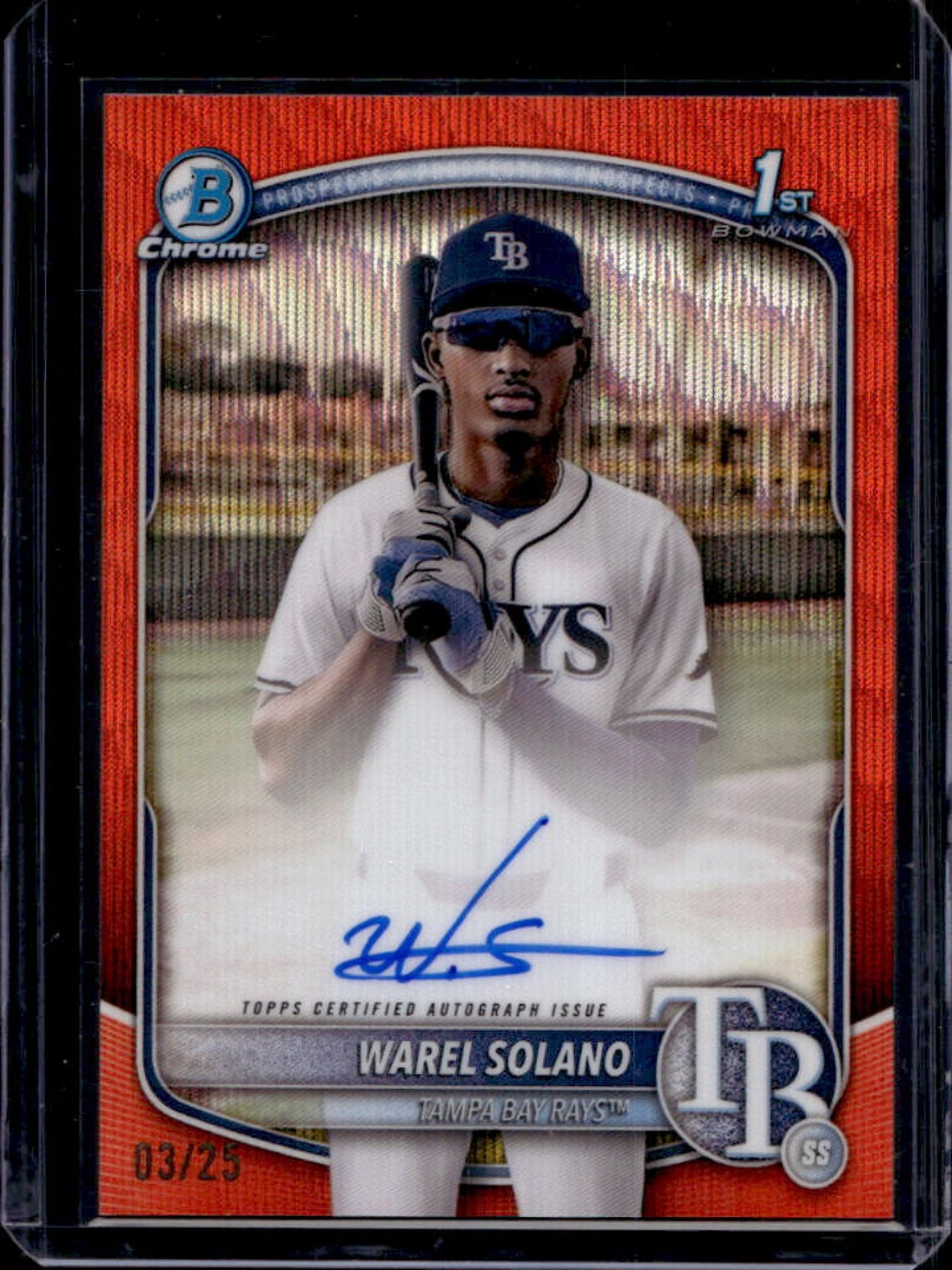 2025 Bowman Chrome Warel Solano Auto Orange Wave Refractor 1st Prospect #3/25