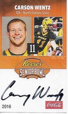 2016 SENIOR BOWL NORTH DAKOTA CARSON WENTZ MINNESOTA VIKINGS EAGLES ROOKIE AUTO
