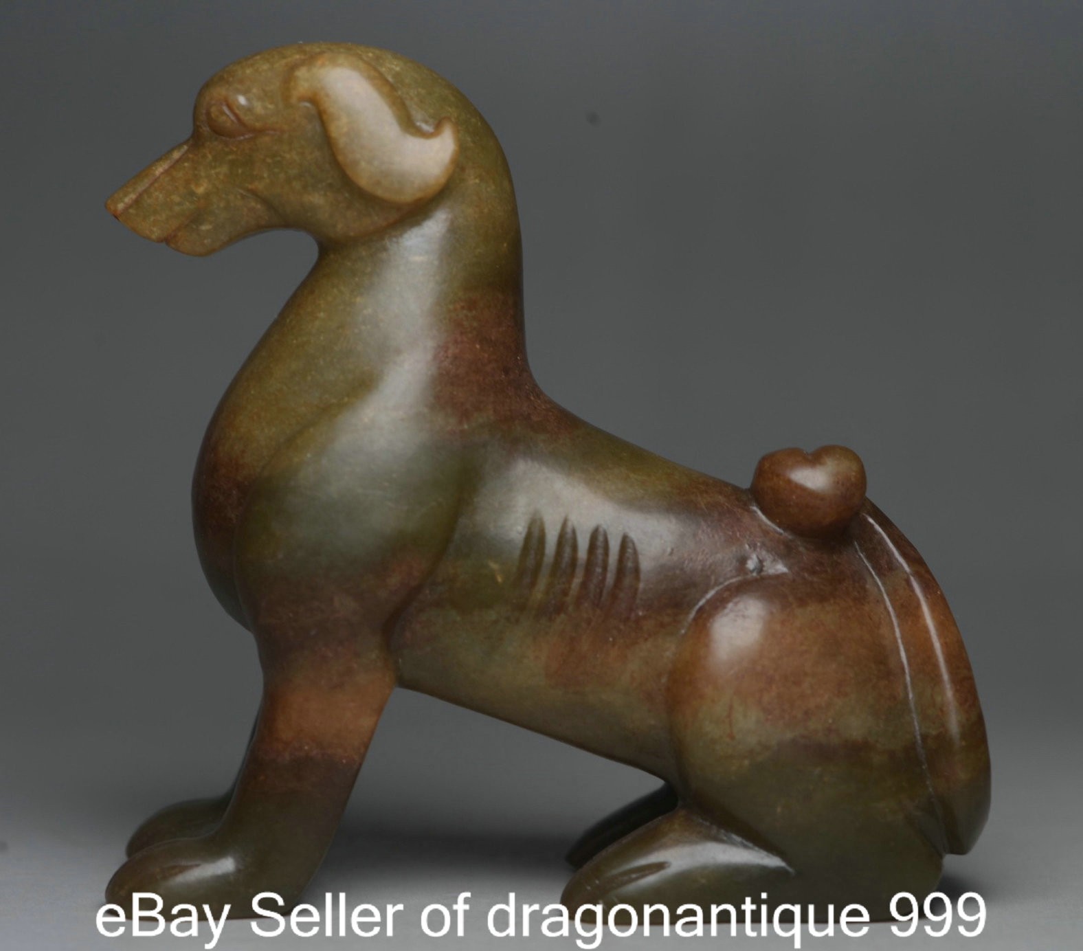 3.8" Old Chinese Natural Hetian Jade Carving Fengshui Dog Animal Statue
