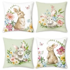 Spring Easter Bunny Throw Pillow Covers 18" x 18" Pack of 4 Spring Bunny-1