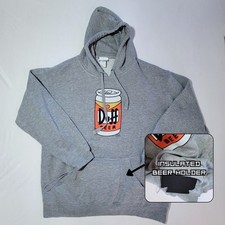 Universal Studios The Simpsons Duff Beer Hoodie Mens Large Grey Insulated Pocket