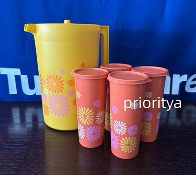 Tupperware 80th Anniversay Classic Sheer Gallon Pitcher & Tumbler Set Daisy New