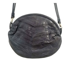 Vintage Gray Leather Reptile Embossed Crossbody Shoulder Bag Convertible Clutch