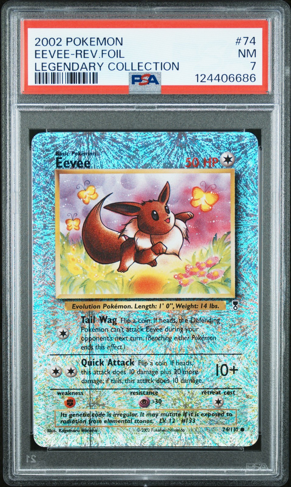 2002 POKEMON LEGENDARY COLLECTION #74 EEVEE-REVERSE FOIL PSA 7