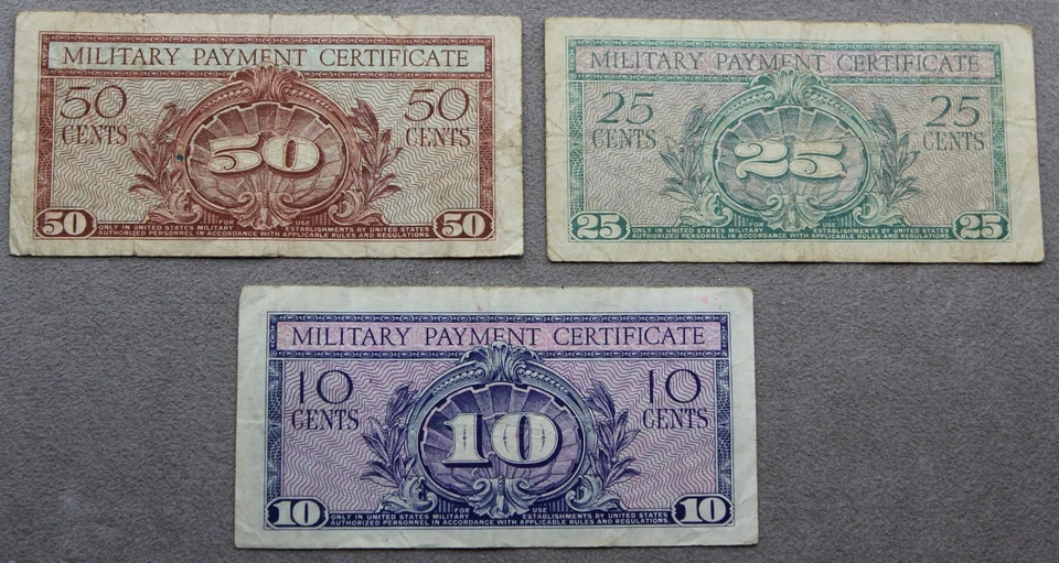 US. (3) Military Payment Certificate 10c. 25c. 50c. Series 591 Nice Circulated! - Image 2 of 2