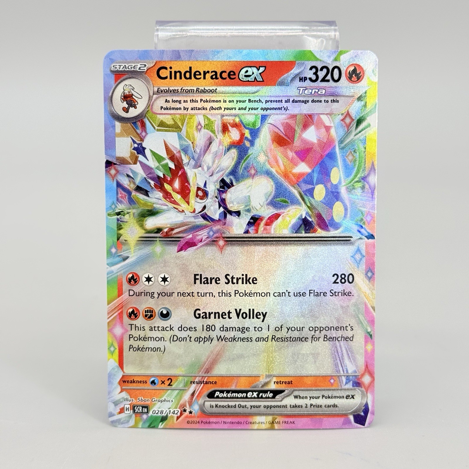 Pokemon Stellar Crown SCR Cinderace EX Card 28/142 NM